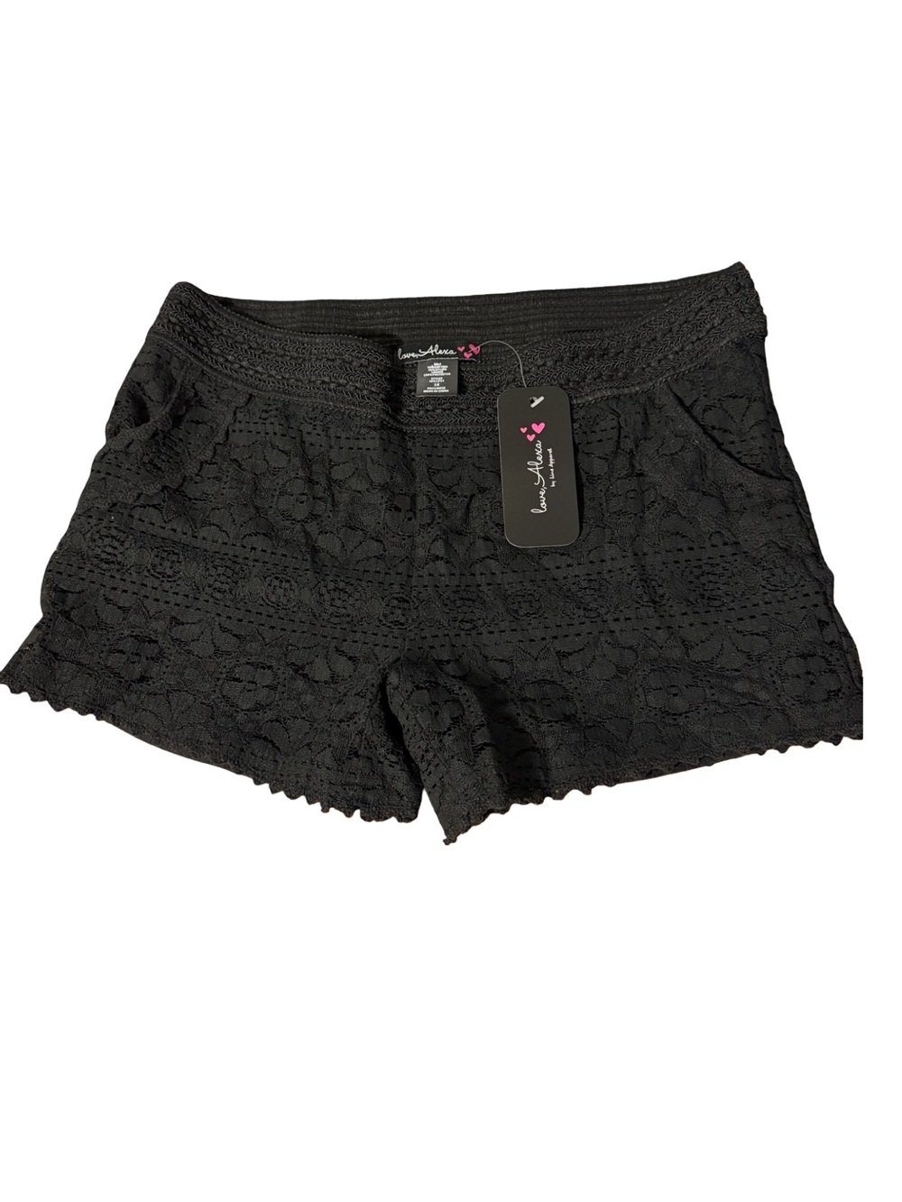 Love, Alexa Girls Black Cotton Blend Floral Lace Shorts Size 16 NWT